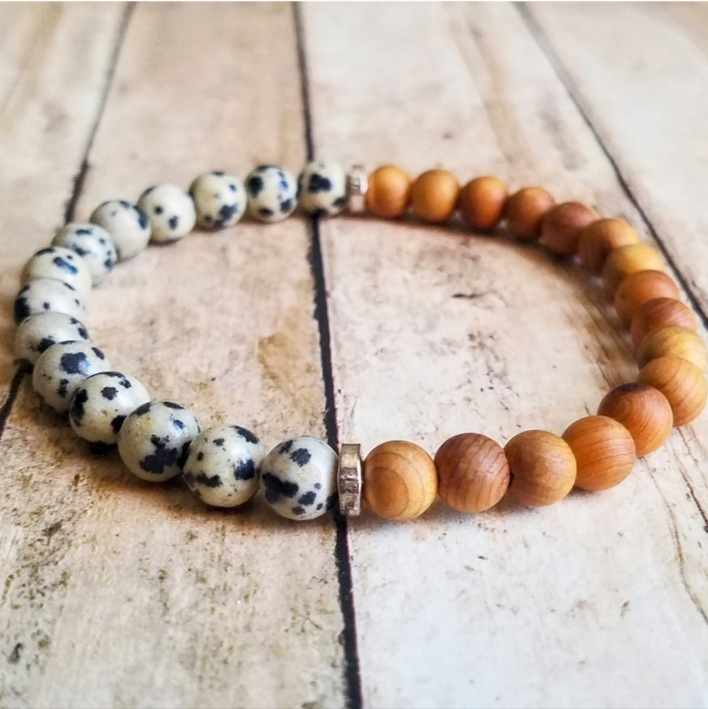 Dalmatian Jasper + Sandalwood Bracelet